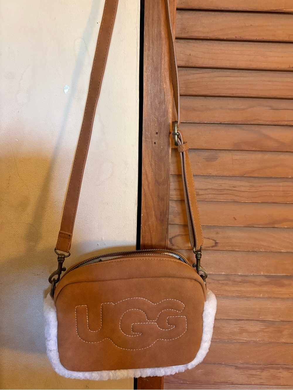 UGG Chestnut Shearling-Trim Crossbody Bag